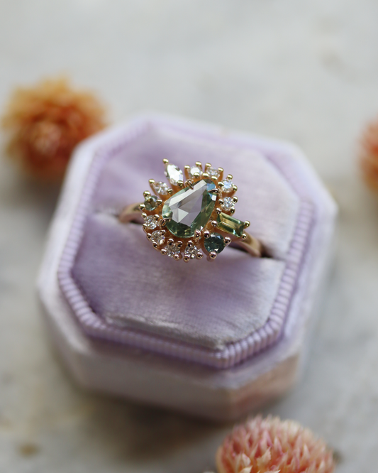 Painter’s Palette 0.90ct Sage Green Rose Cut Sapphire Cluster Ring
