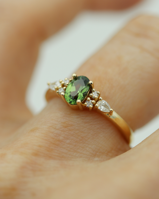 Isla 0.60ct Oval Cut Green Sapphire and Diamond Engagement Ring
