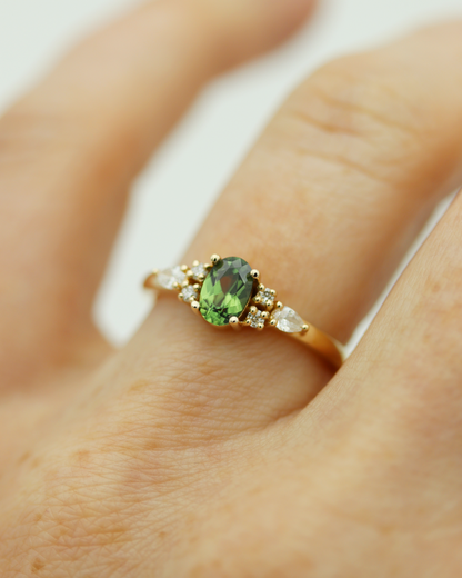 Isla 0.60ct Oval Cut Green Sapphire and Diamond Engagement Ring