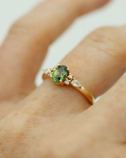 Isla 0.60ct Oval Cut Green Sapphire and Diamond Engagement Ring