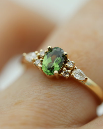 Isla 0.60ct Oval Cut Green Sapphire and Diamond Engagement Ring