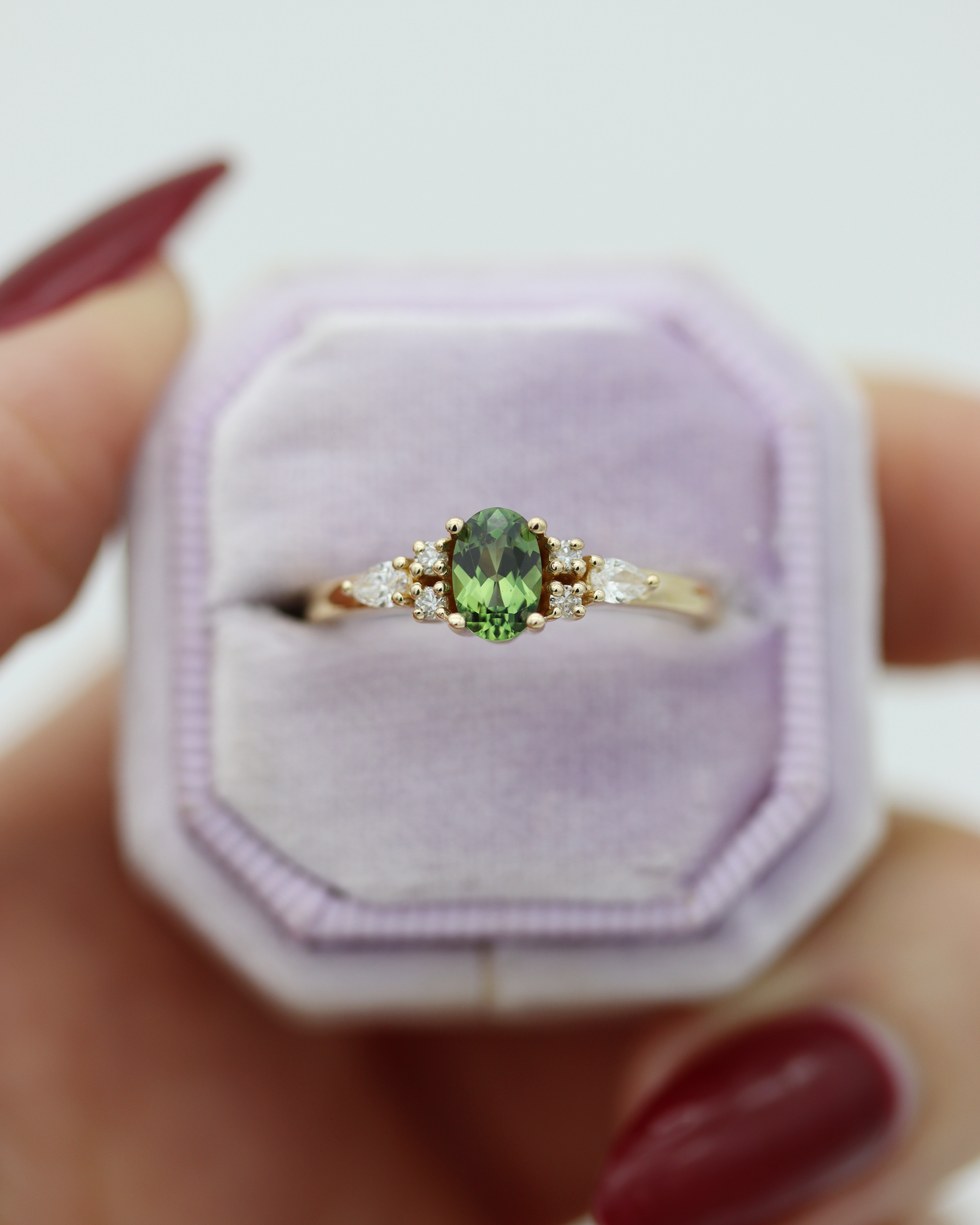 Isla 0.60ct Oval Cut Green Sapphire and Diamond Engagement Ring