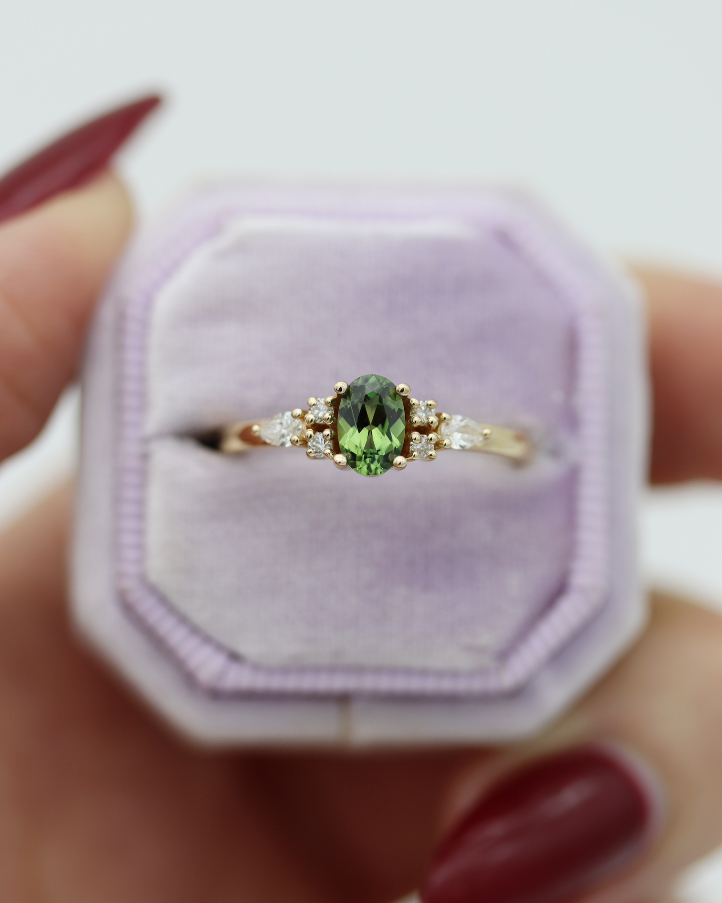 Isla 0.60ct Oval Cut Green Sapphire and Diamond Engagement Ring
