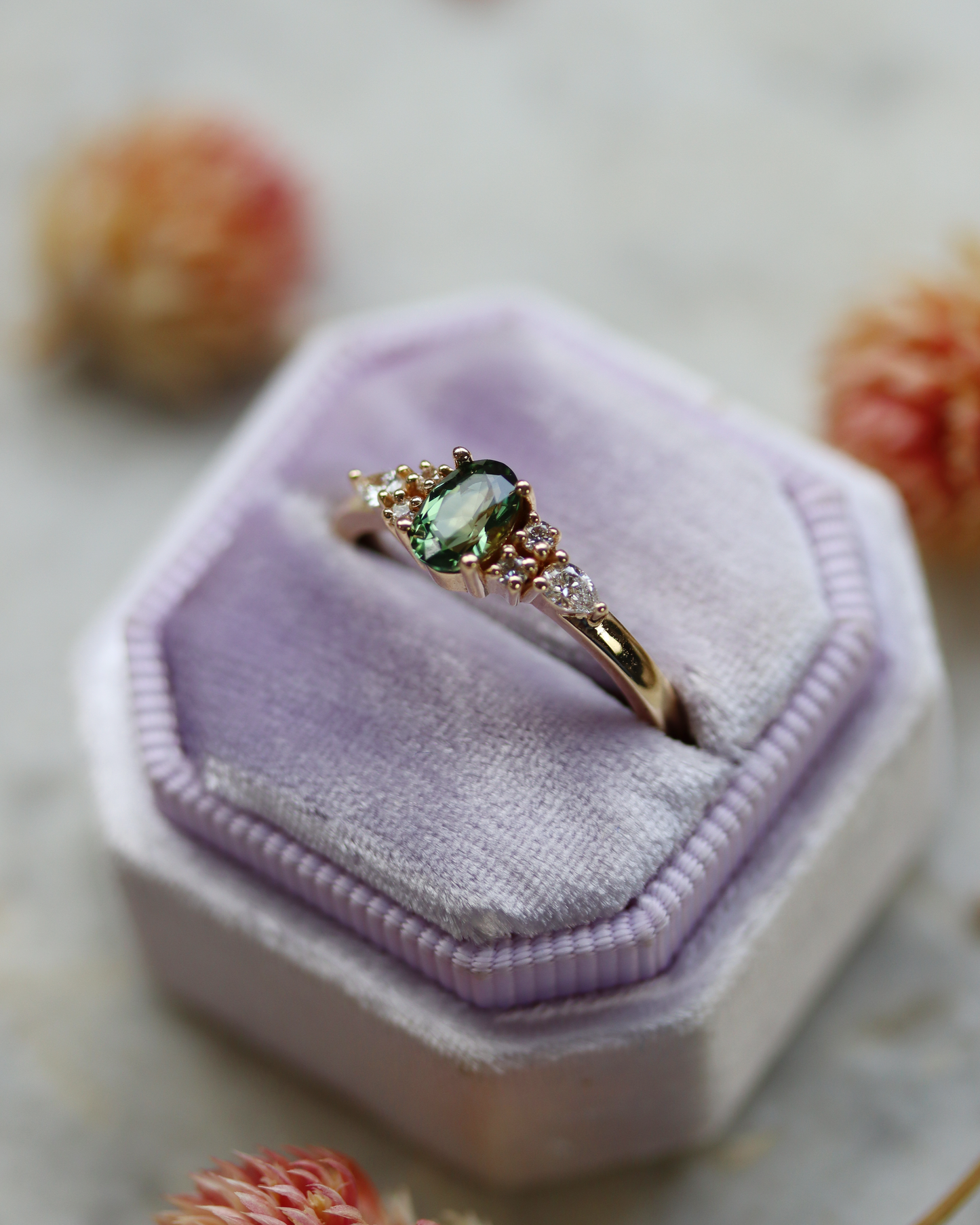 Isla 0.60ct Oval Cut Green Sapphire and Diamond Engagement Ring