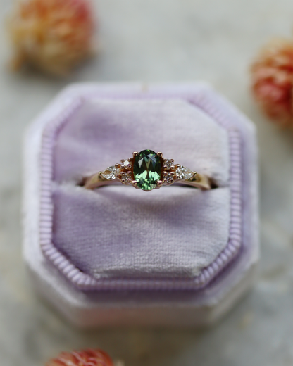 Isla 0.60ct Oval Cut Green Sapphire and Diamond Engagement Ring