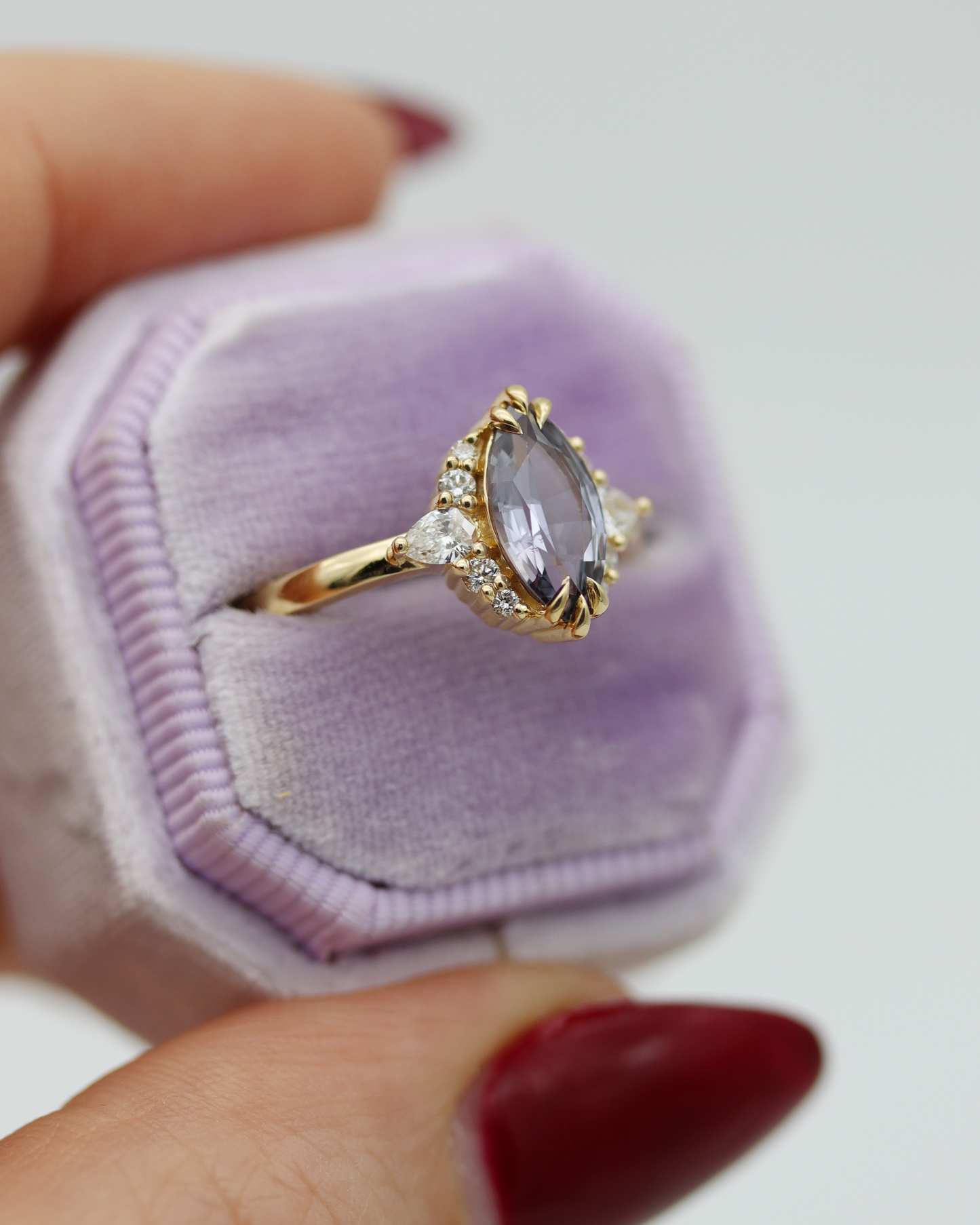 Rhonwen 1.24ct Lavender Marquise Cut Sapphire and Diamond Engagement Ring