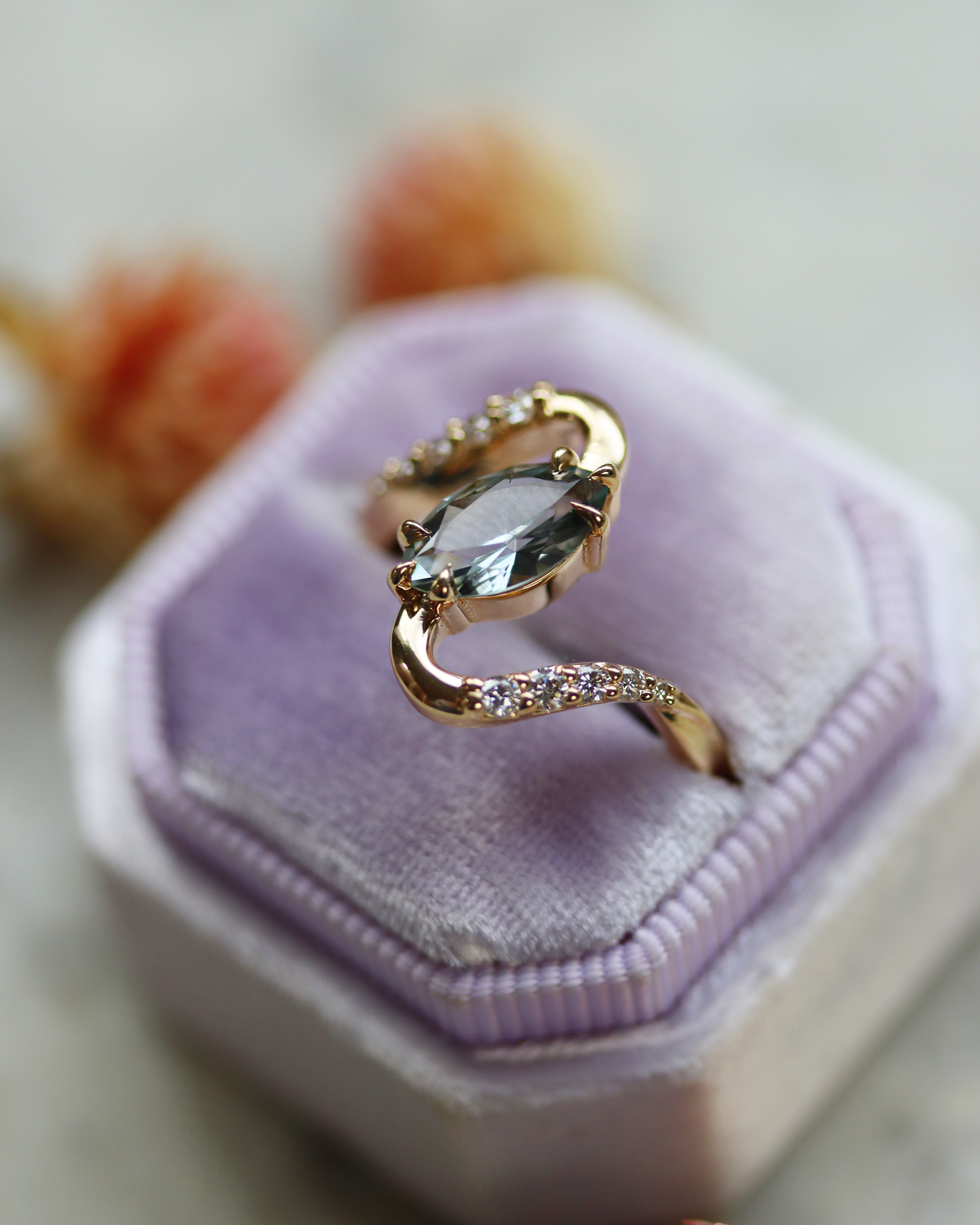 Radiant Waves 1.16ct Blue Marquise Sapphire and Diamond Ring