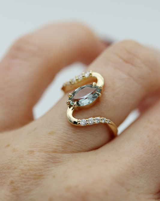 Radiant Waves 1.16ct Blue Marquise Sapphire and Diamond Ring