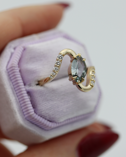 Radiant Waves 1.16ct Blue Marquise Sapphire and Diamond Ring