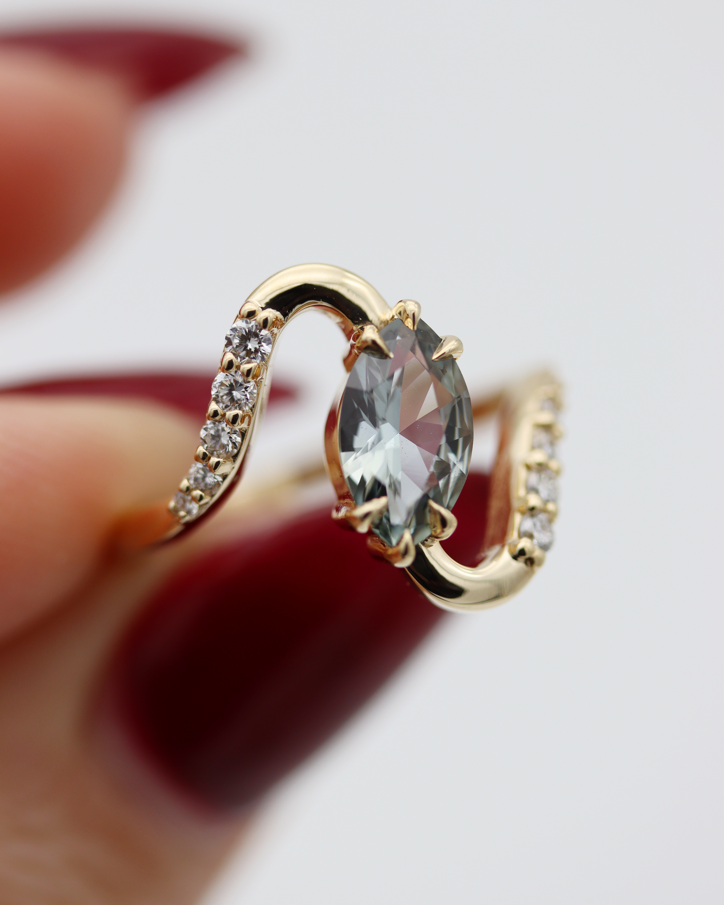 Radiant Waves 1.16ct Blue Marquise Sapphire and Diamond Ring