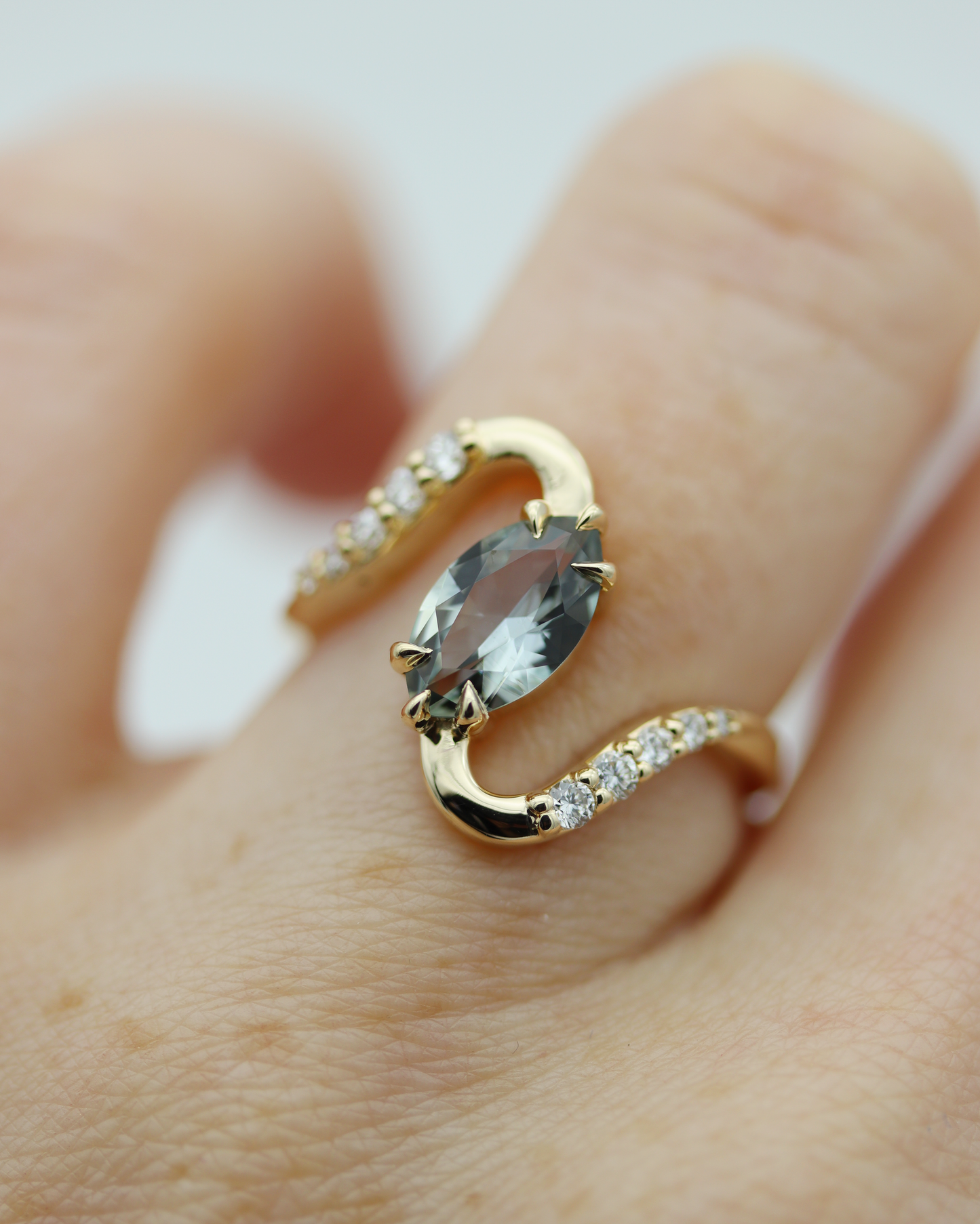 Radiant Waves 1.16ct Blue Marquise Sapphire and Diamond Ring