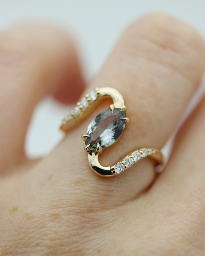 Radiant Waves 1.16ct Blue Marquise Sapphire and Diamond Ring