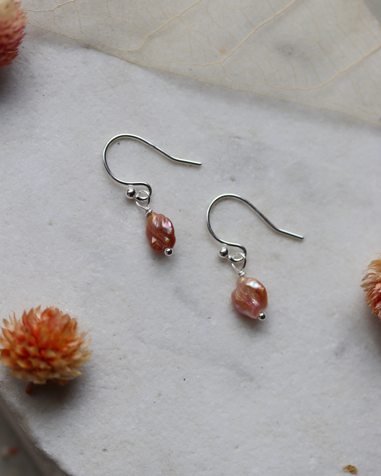 Sterling Silver Mini Pink Pearl Earrings