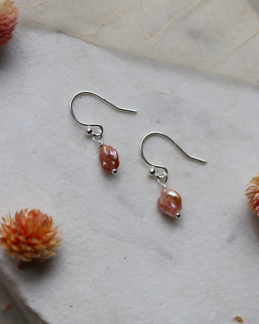 Sterling Silver Mini Pink Pearl Earrings