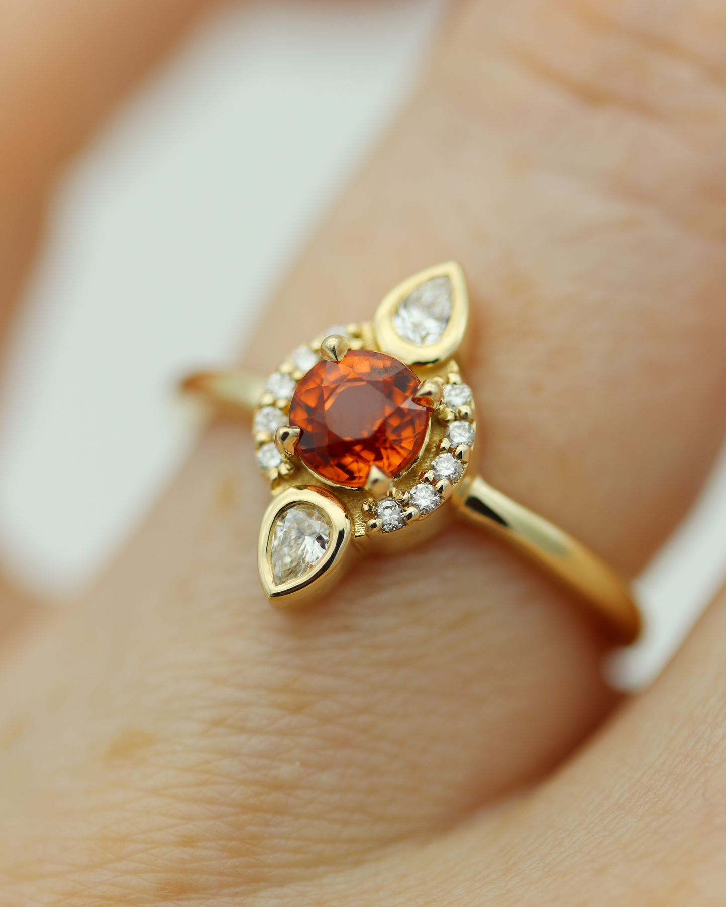 Aileen 0.65ct Orange Round Brilliant Cut Sapphire and Diamond Ring