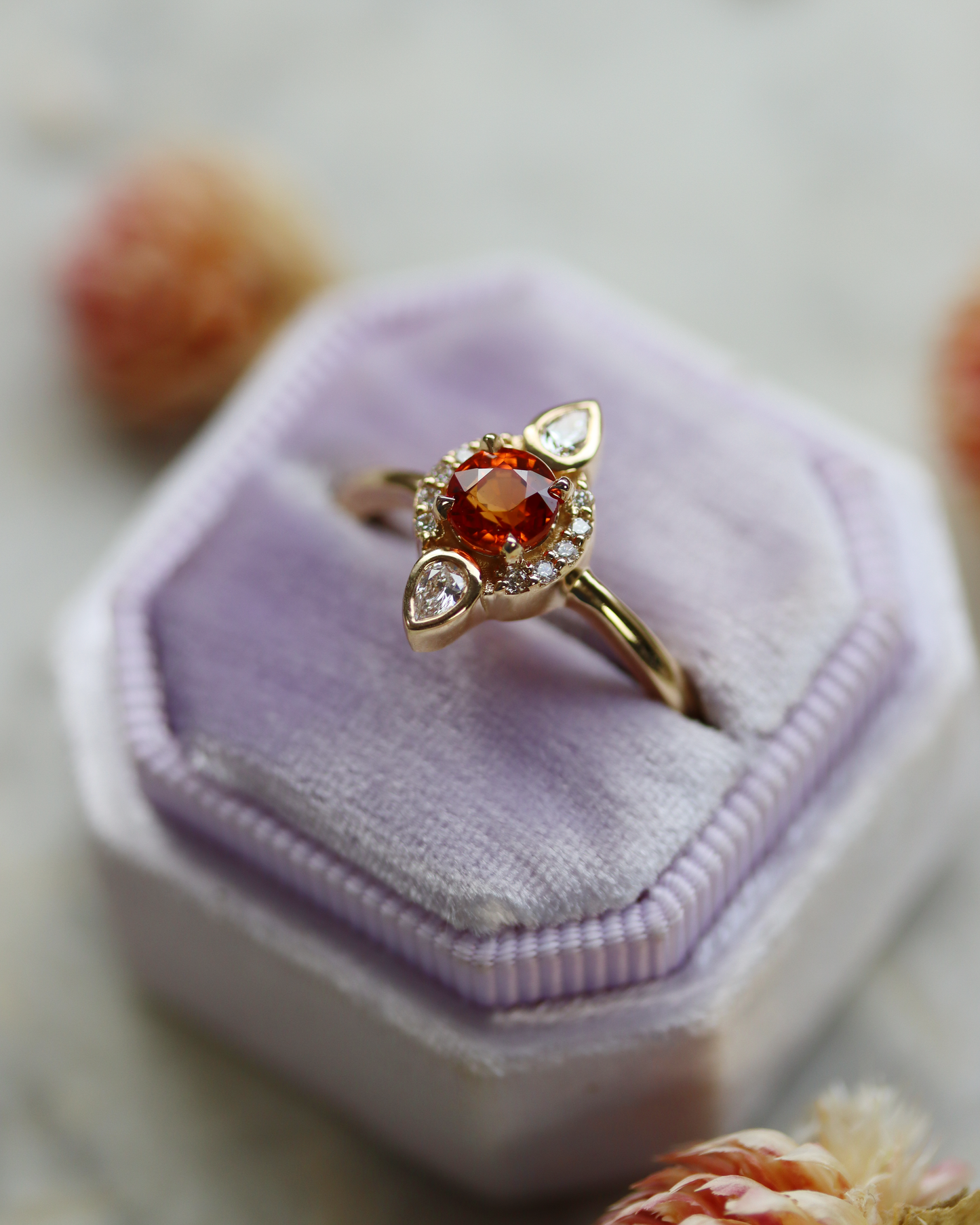 Aileen 0.65ct Orange Round Brilliant Cut Sapphire and Diamond Ring