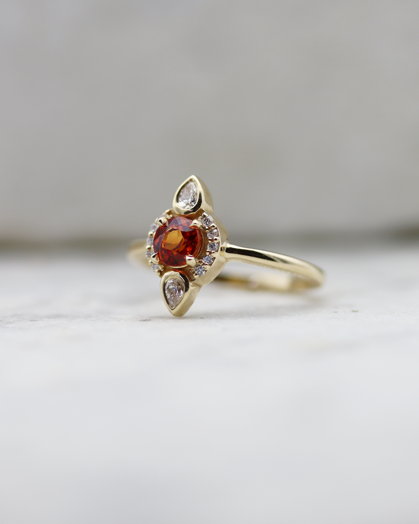 Aileen 0.65ct Orange Round Brilliant Cut Sapphire and Diamond Ring