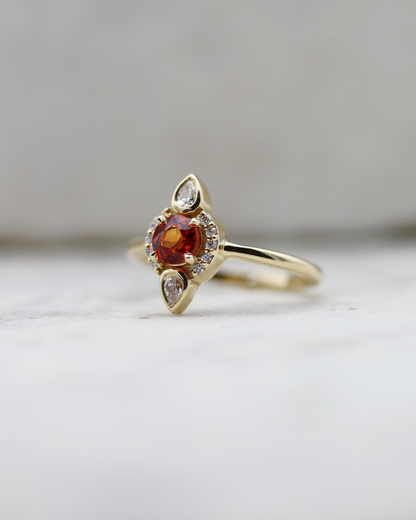 Aileen 0.65ct Orange Round Brilliant Cut Sapphire and Diamond Ring