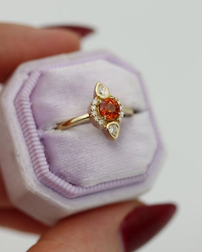 Aileen 0.65ct Orange Round Brilliant Cut Sapphire and Diamond Ring