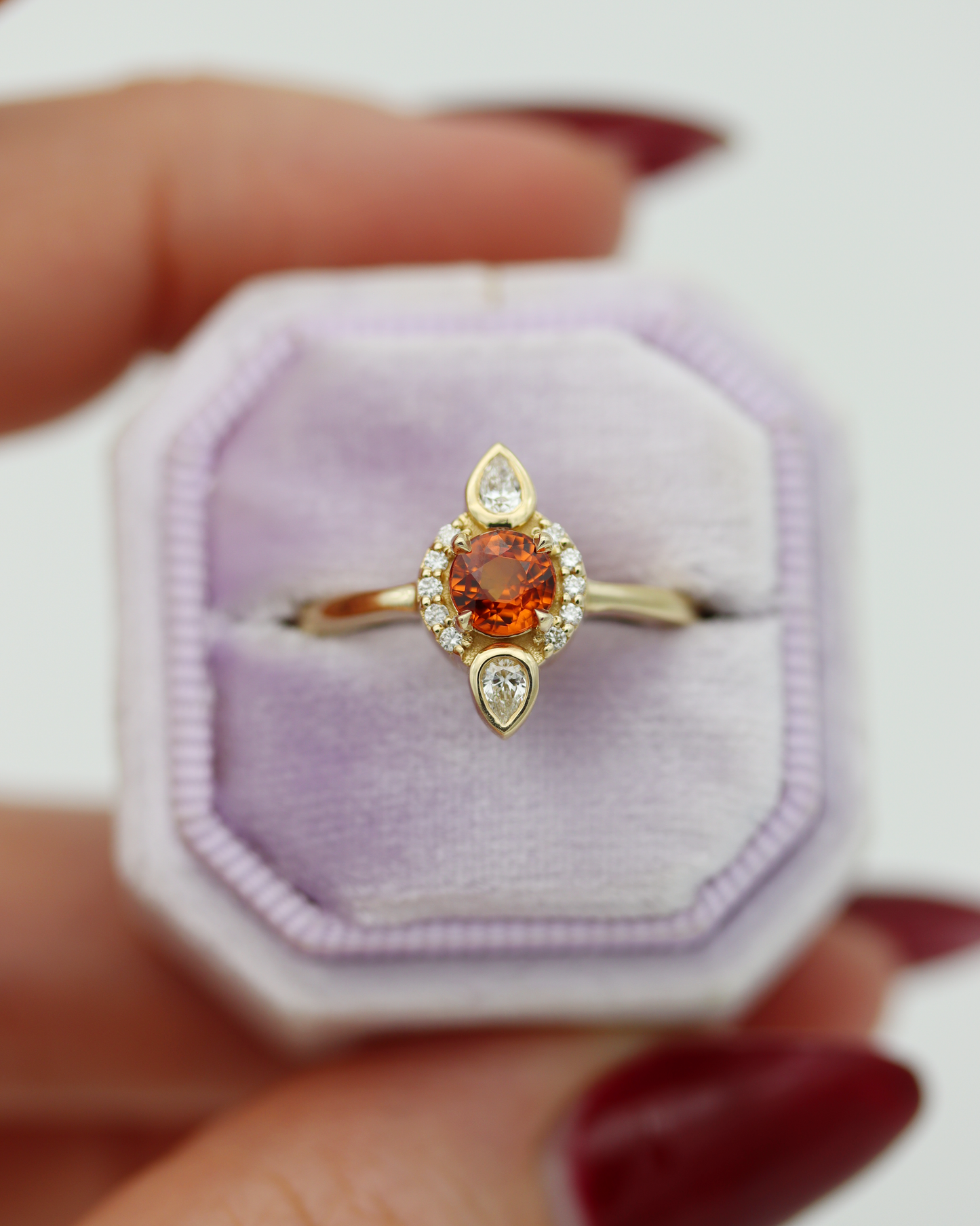 Aileen 0.65ct Orange Round Brilliant Cut Sapphire and Diamond Ring