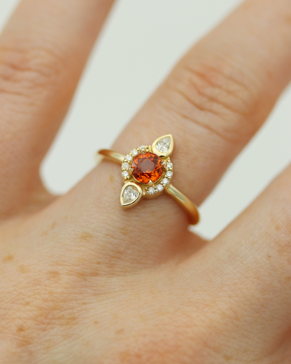 Aileen 0.65ct Orange Round Brilliant Cut Sapphire and Diamond Ring