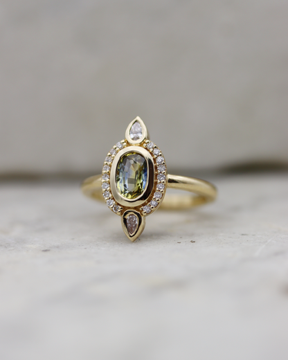 Elspeth 0.78ct Oval Cut Parti Sapphire and Diamond Halo Ring