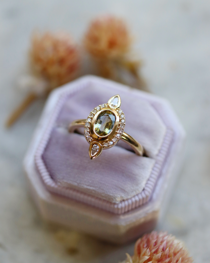 Elspeth 0.78ct Oval Cut Parti Sapphire and Diamond Halo Ring