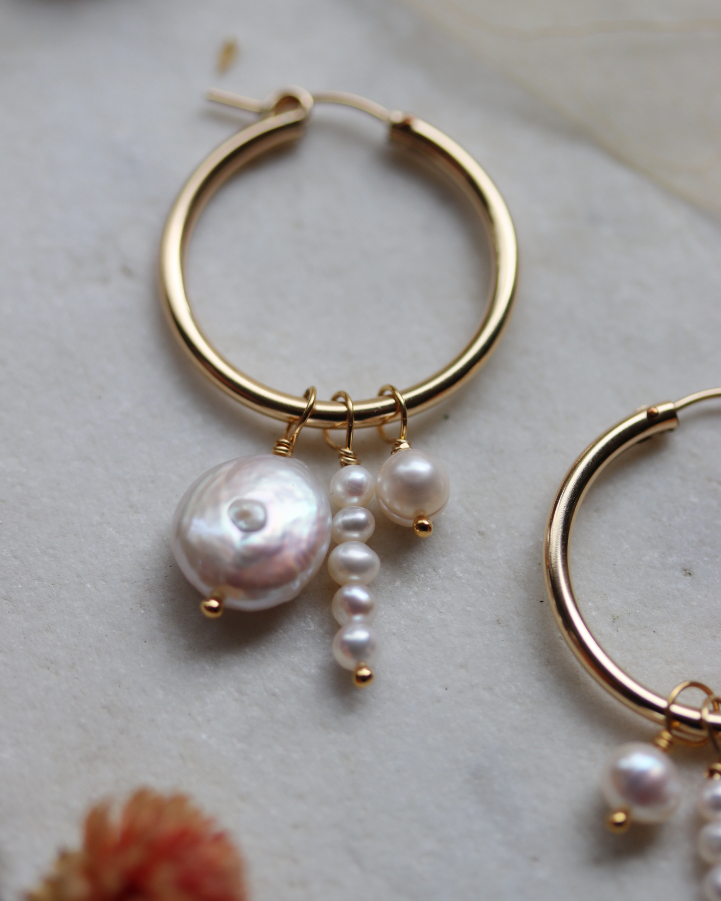 Gold Fill Hoop Earrings with Pearl Charms