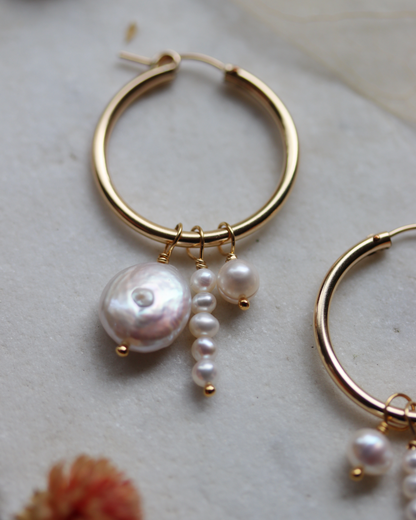Gold Fill Hoop Earrings with Pearl Charms