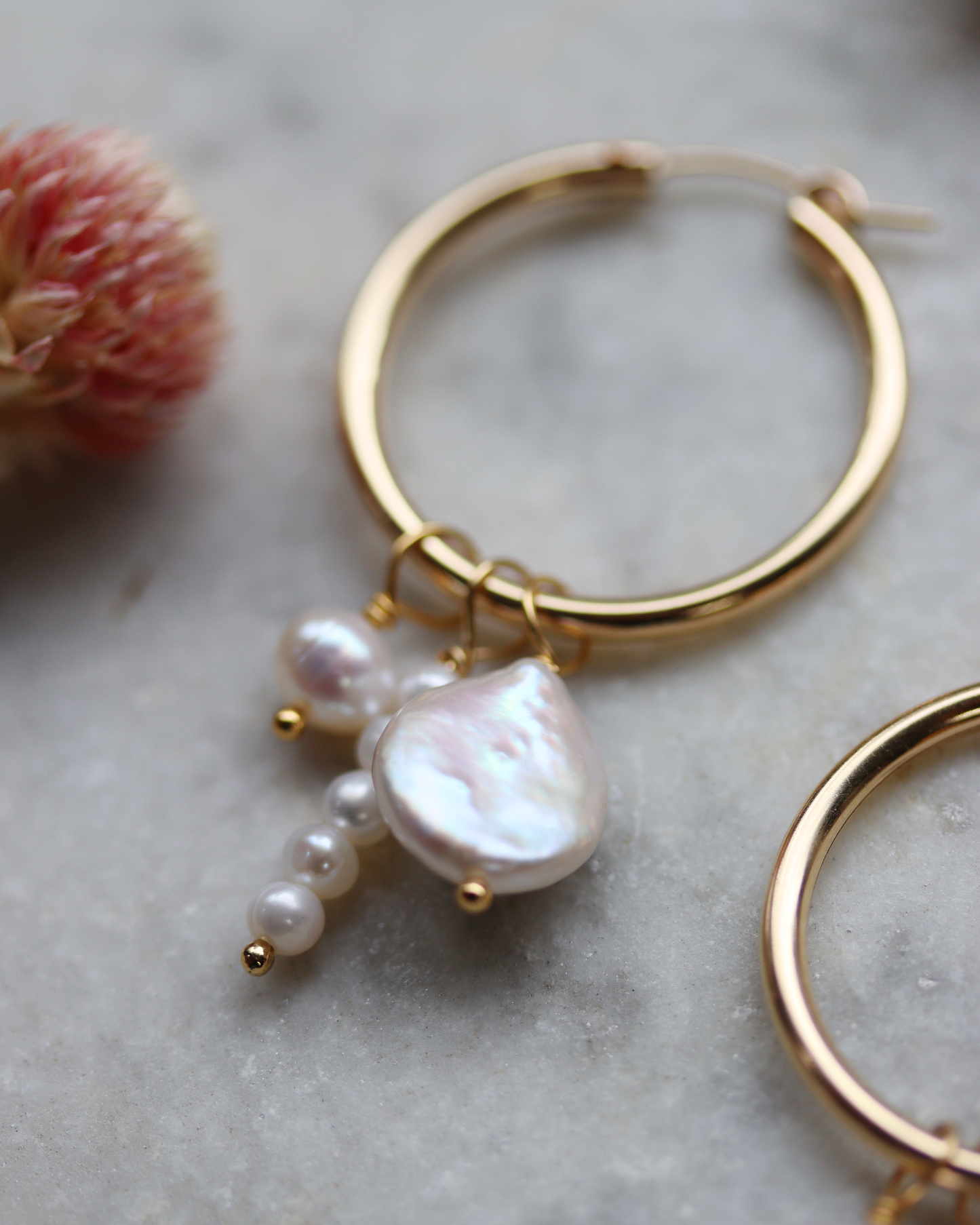 Gold Fill Hoop Earrings with Pearl Charms