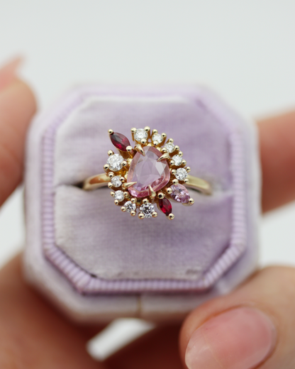 Painter’s Palette 0.70ct Pink Rose Cut Sapphire and Ruby Cluster Ring
