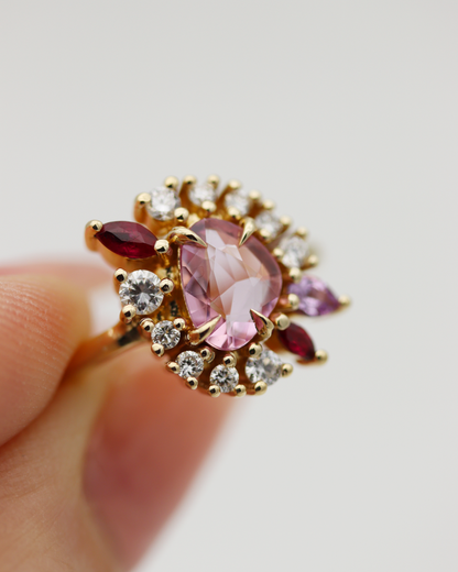 Painter’s Palette 0.70ct Pink Rose Cut Sapphire and Ruby Cluster Ring