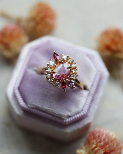 Painter’s Palette 0.70ct Pink Rose Cut Sapphire and Ruby Cluster Ring
