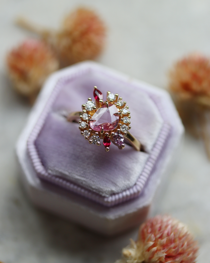 Painter’s Palette 0.70ct Pink Rose Cut Sapphire and Ruby Cluster Ring
