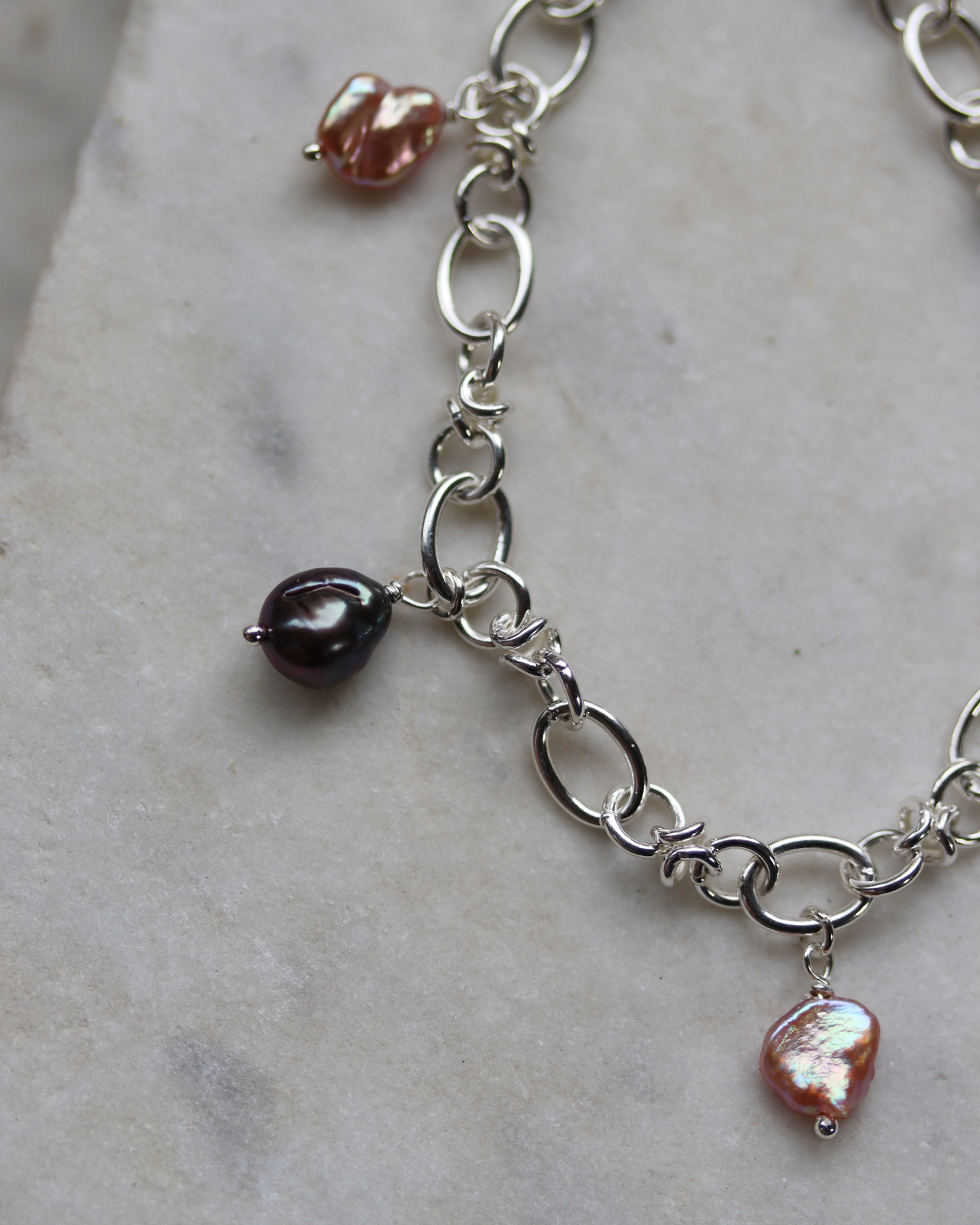 Pink and Plum Barbed Wire Pearl Charm Bracelet