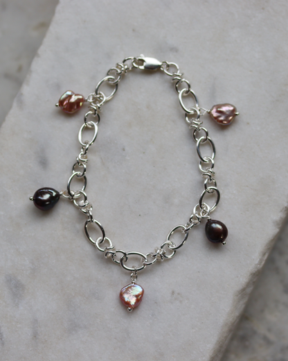 Pink and Plum Barbed Wire Pearl Charm Bracelet