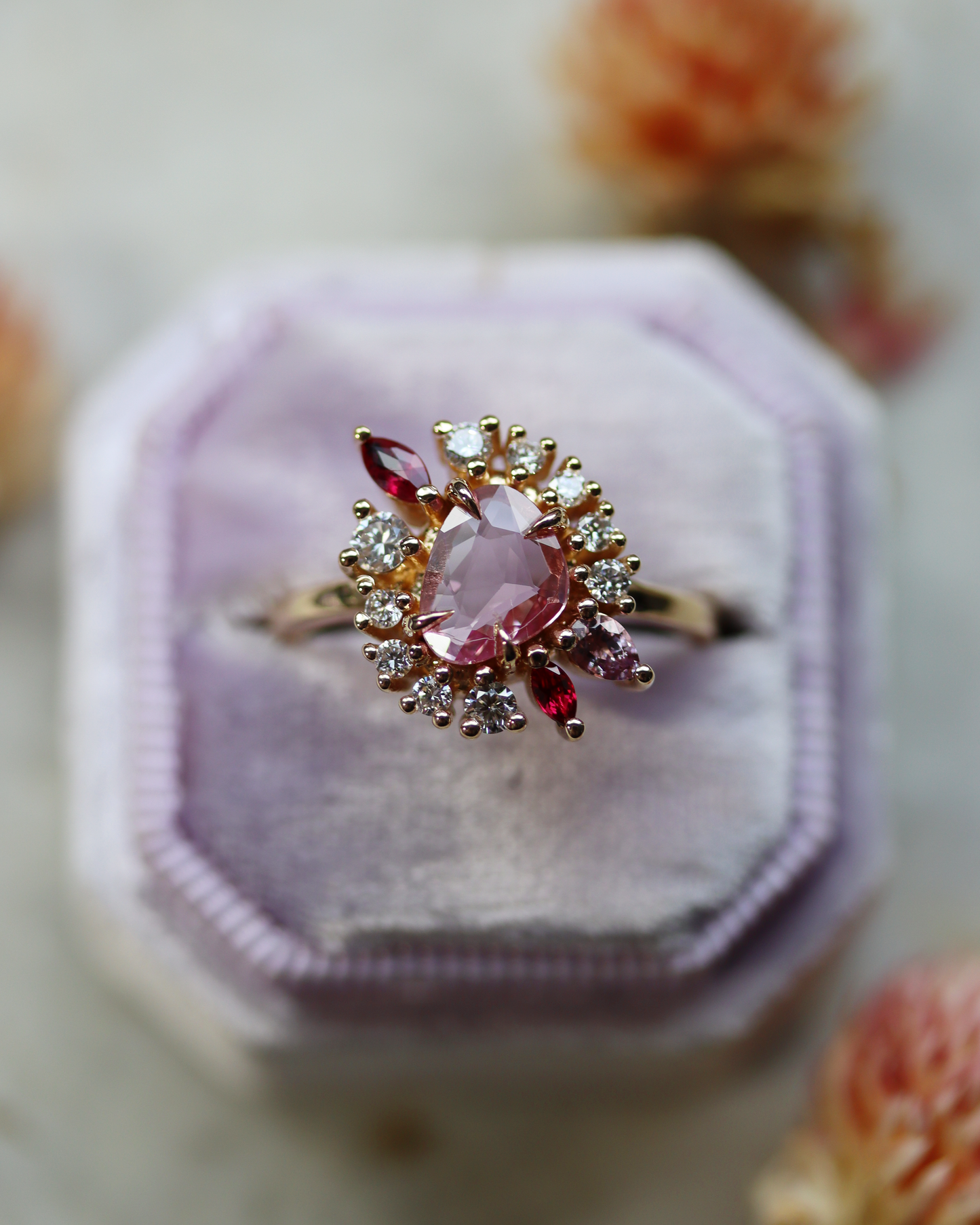 Painter’s Palette 0.70ct Pink Rose Cut Sapphire and Ruby Cluster Ring