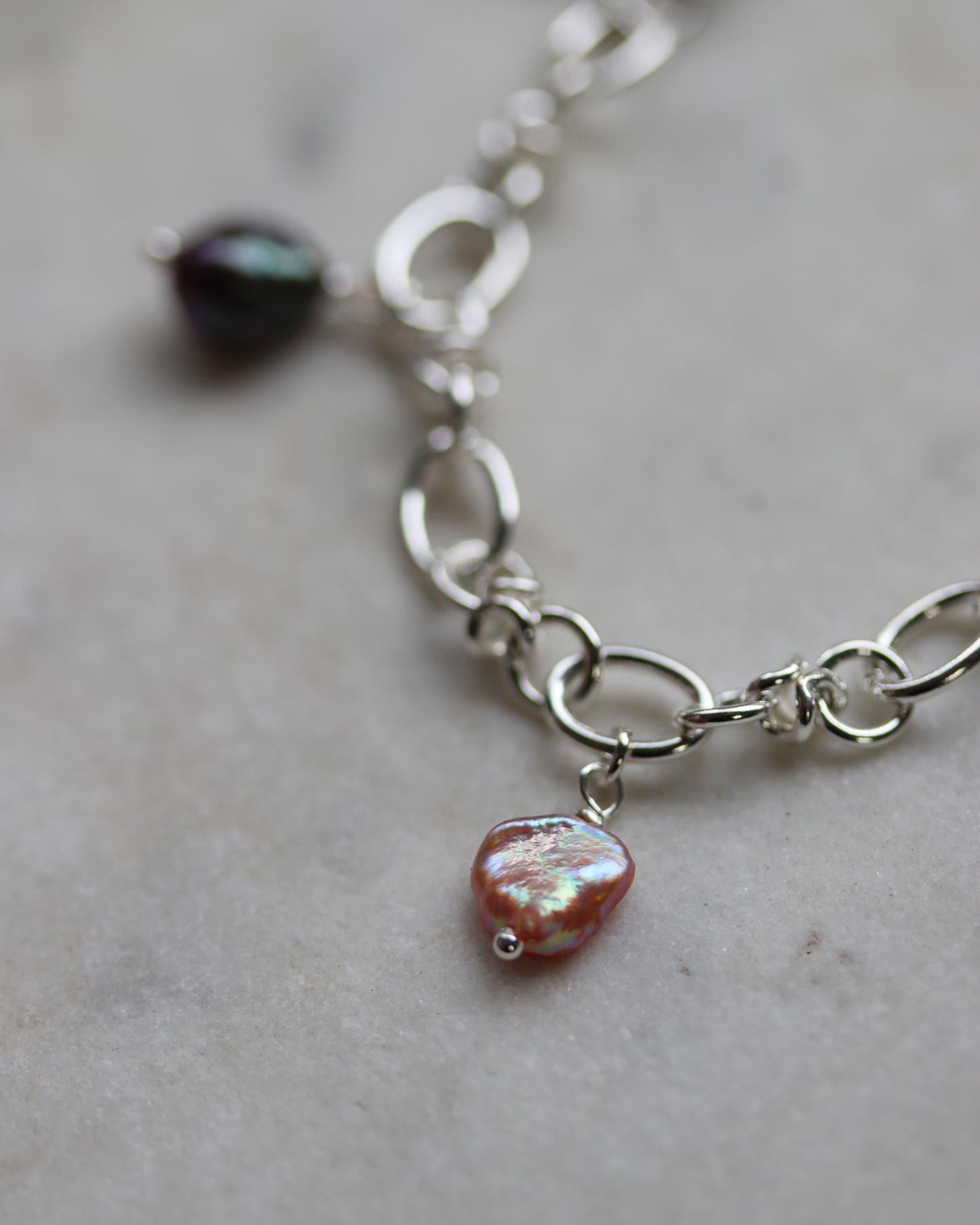 Pink and Plum Barbed Wire Pearl Charm Bracelet