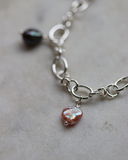 Pink and Plum Barbed Wire Pearl Charm Bracelet