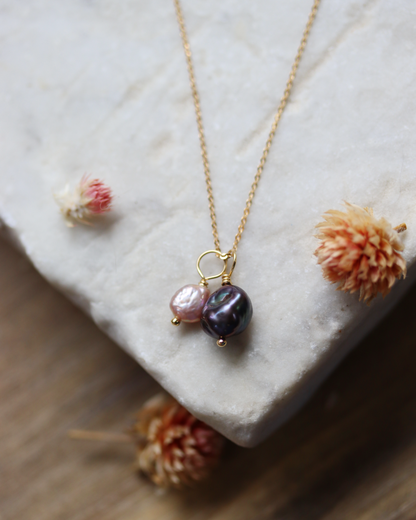 Plum and Pink Pearl Charm Necklace - Gold Fill
