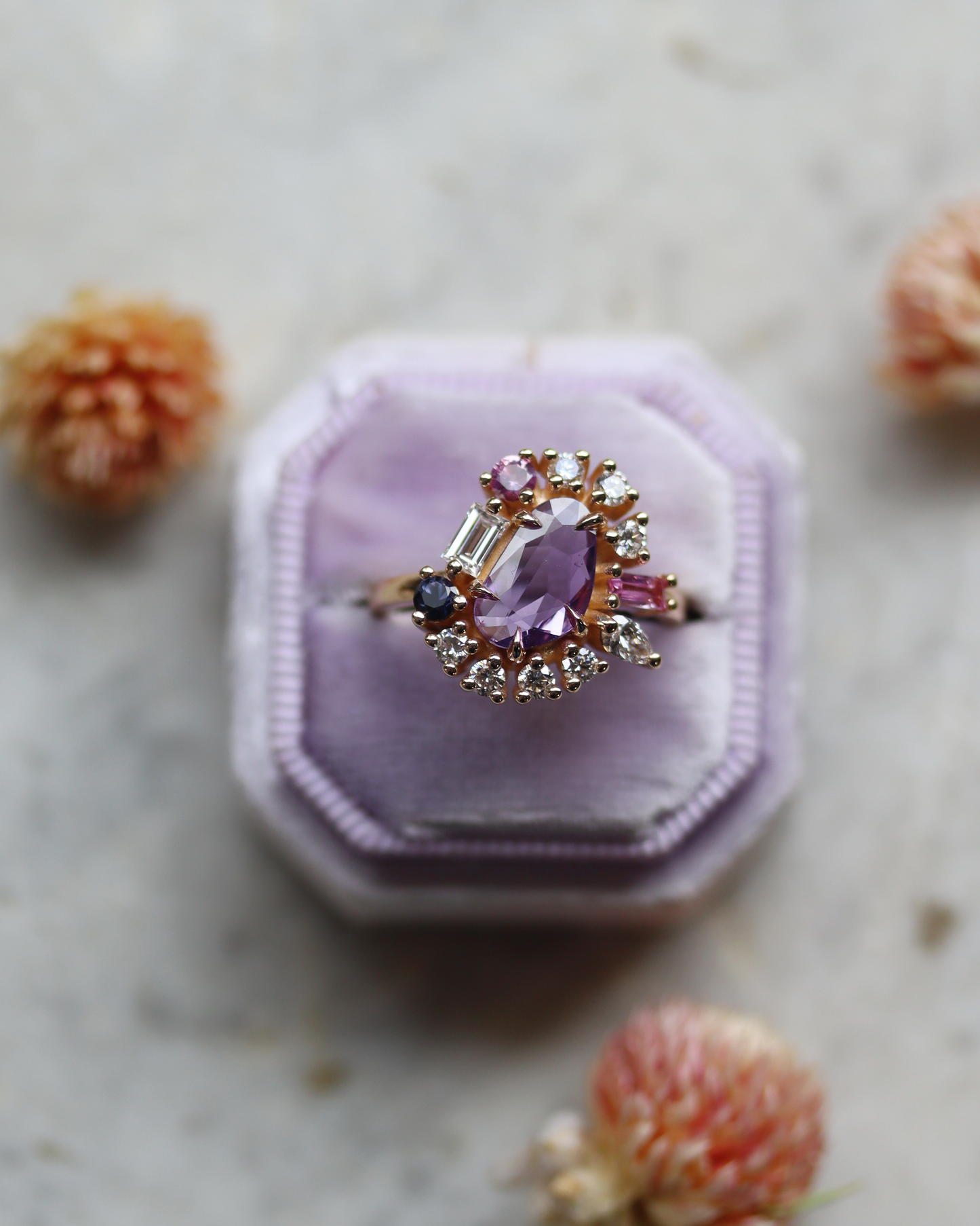 Painter’s Palette 1.01ct Purple Rose Cut Sapphire Cluster Ring