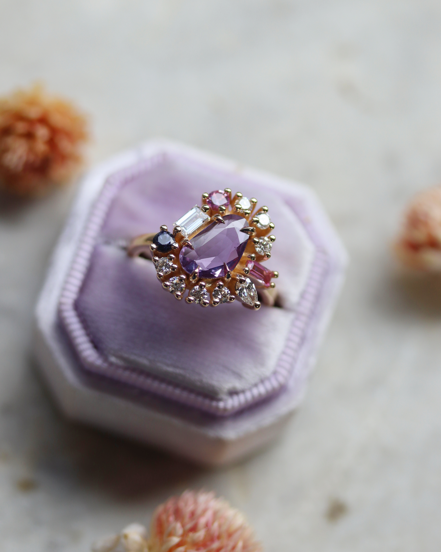 Painter’s Palette 1.01ct Purple Rose Cut Sapphire Cluster Ring