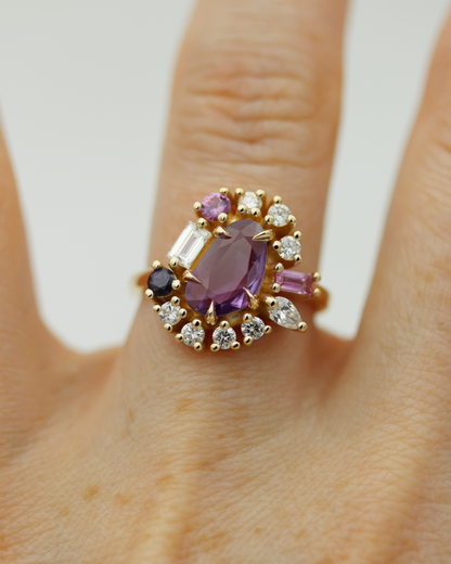Painter’s Palette 1.01ct Purple Rose Cut Sapphire Cluster Ring