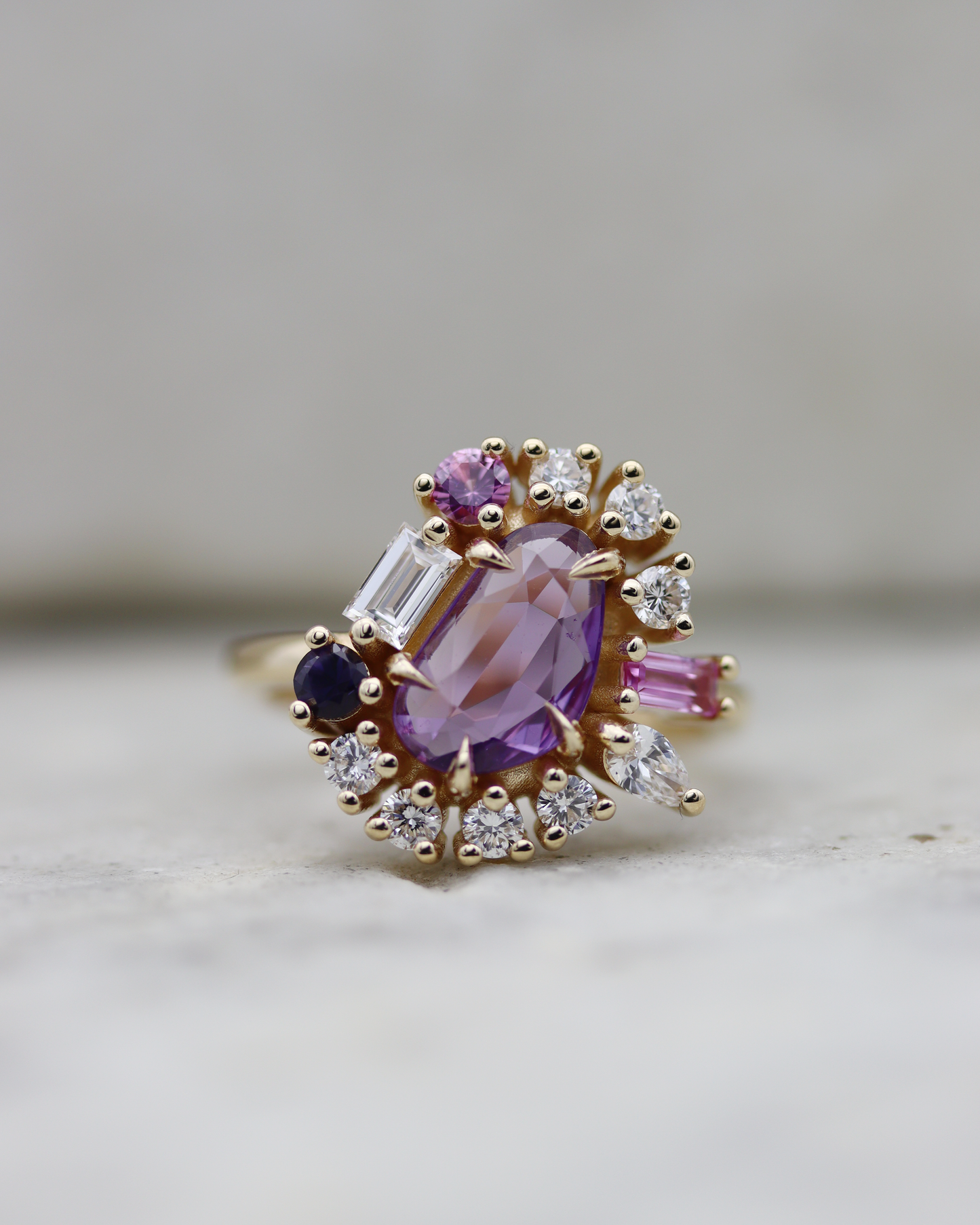 Painter’s Palette 1.01ct Purple Rose Cut Sapphire Cluster Ring