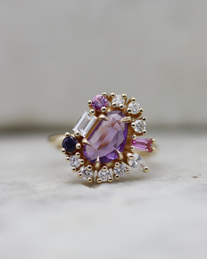 Painter’s Palette 1.01ct Purple Rose Cut Sapphire Cluster Ring