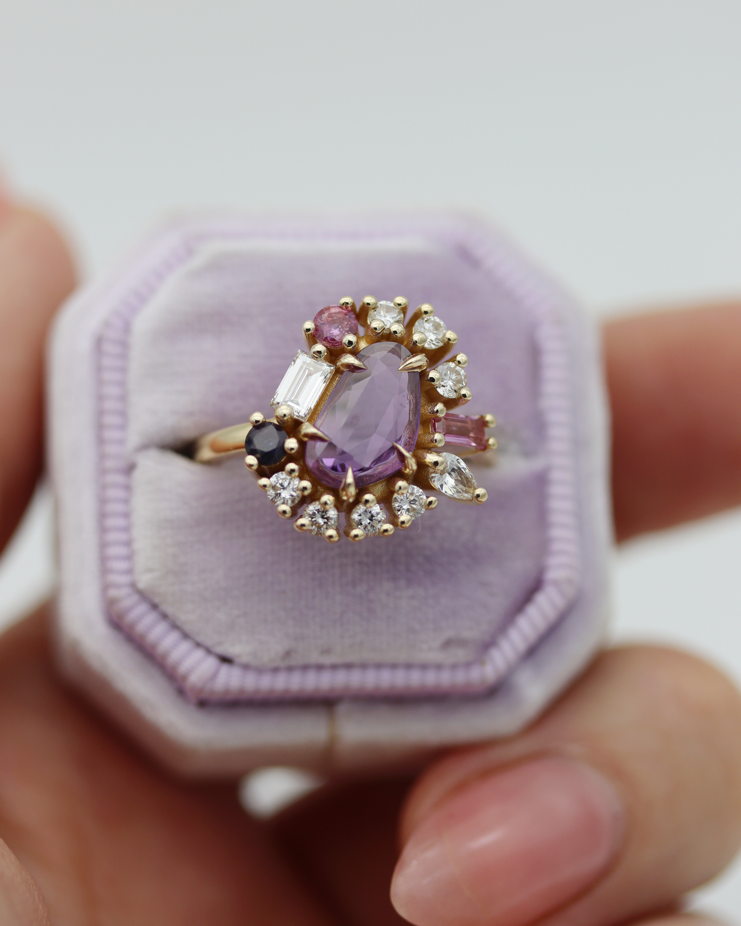 Painter’s Palette 1.01ct Purple Rose Cut Sapphire Cluster Ring
