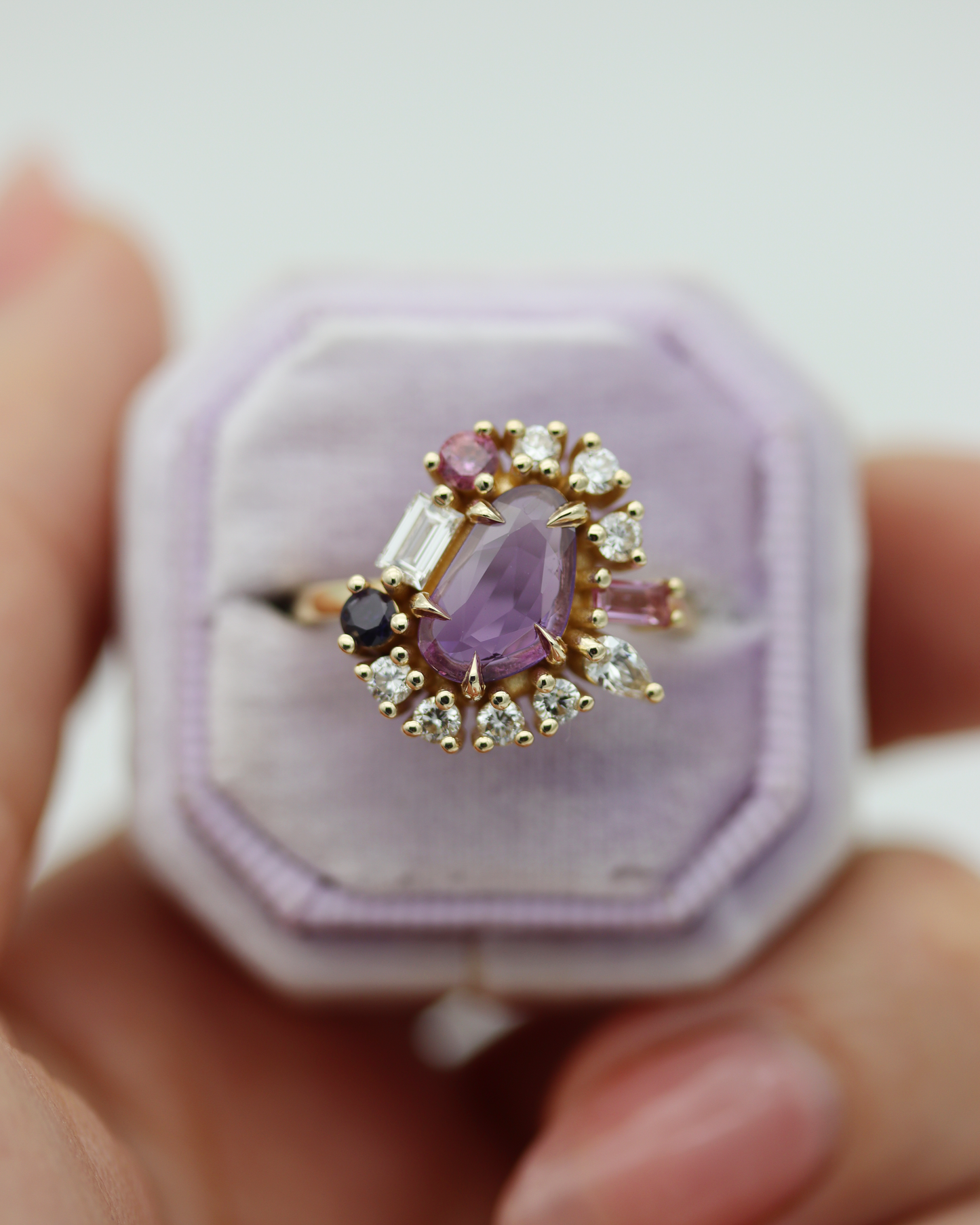 Painter’s Palette 1.01ct Purple Rose Cut Sapphire Cluster Ring