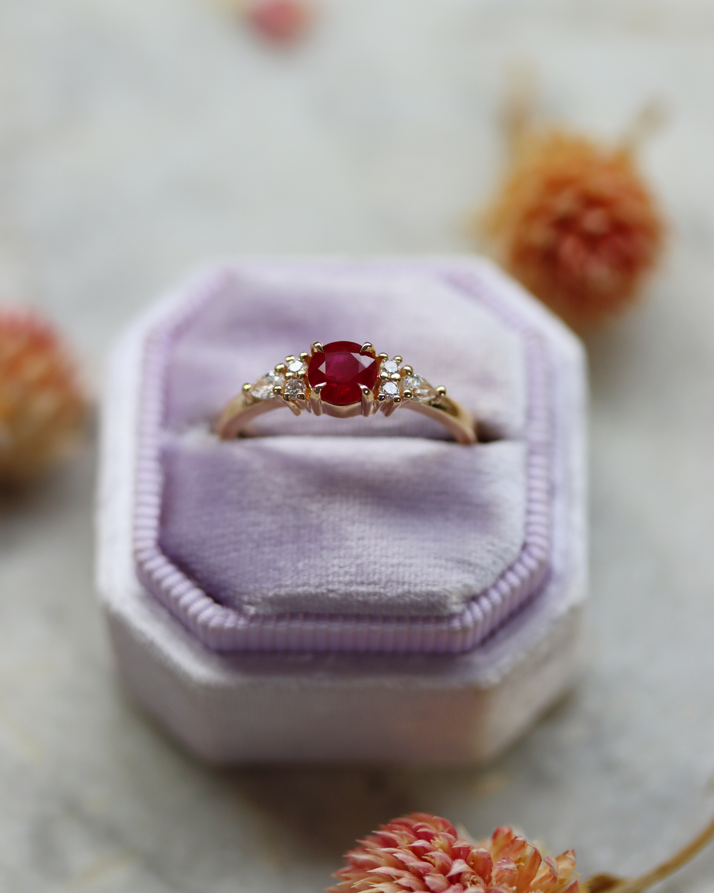 Rory 0.65ct Natural Round Brilliant Cut Ruby Engagement Ring