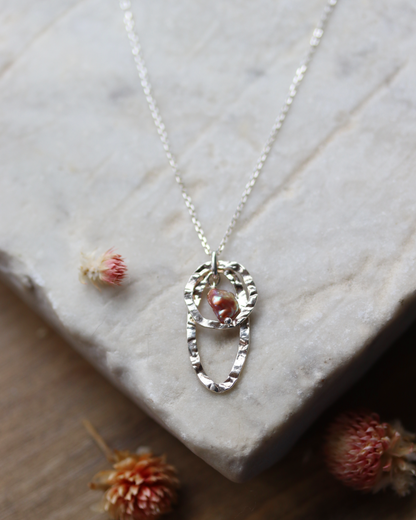 Textured Link and Pink Pearl Necklace - Sterling Silver