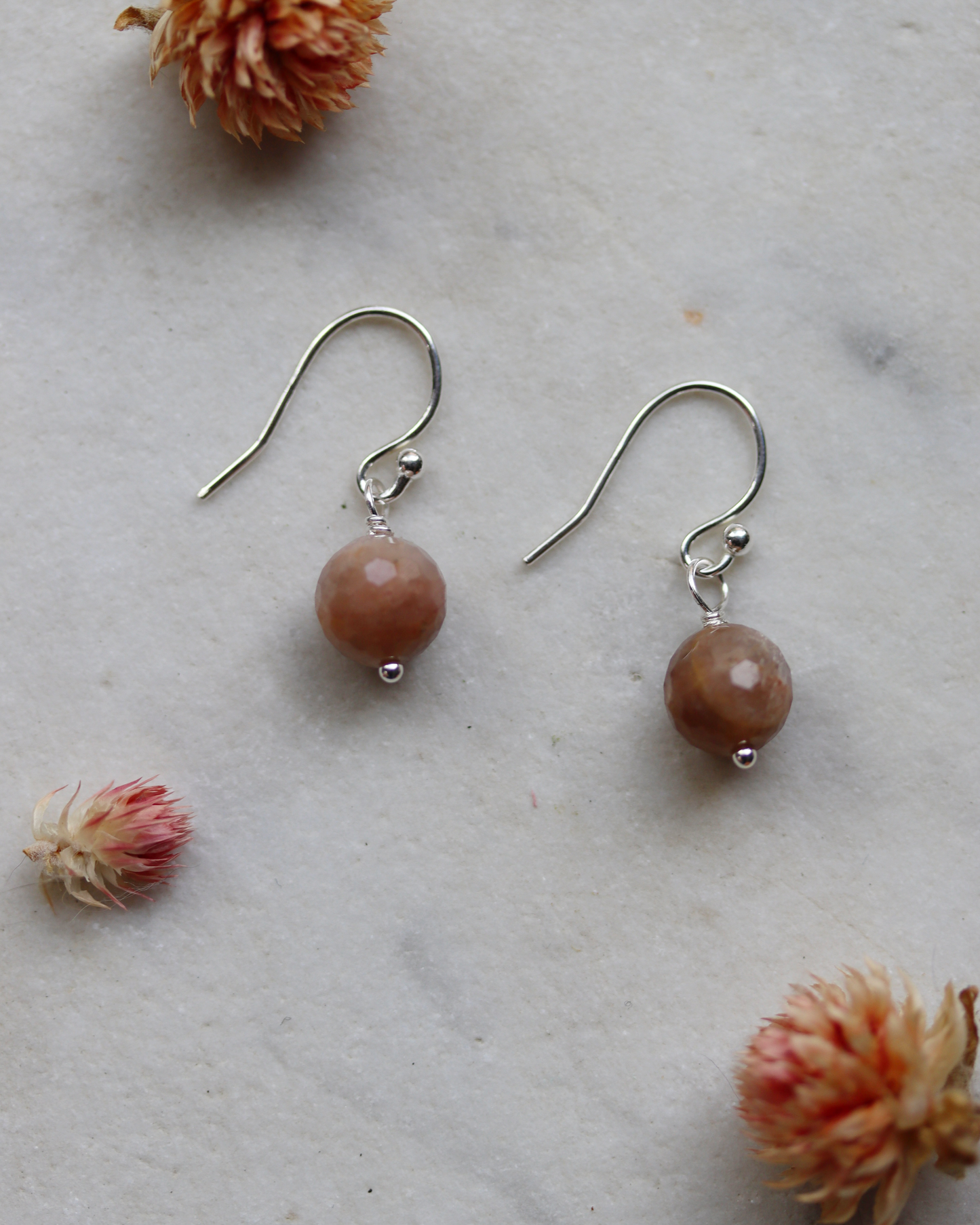 Sterling Silver Black Sunstone Dangle Earrings